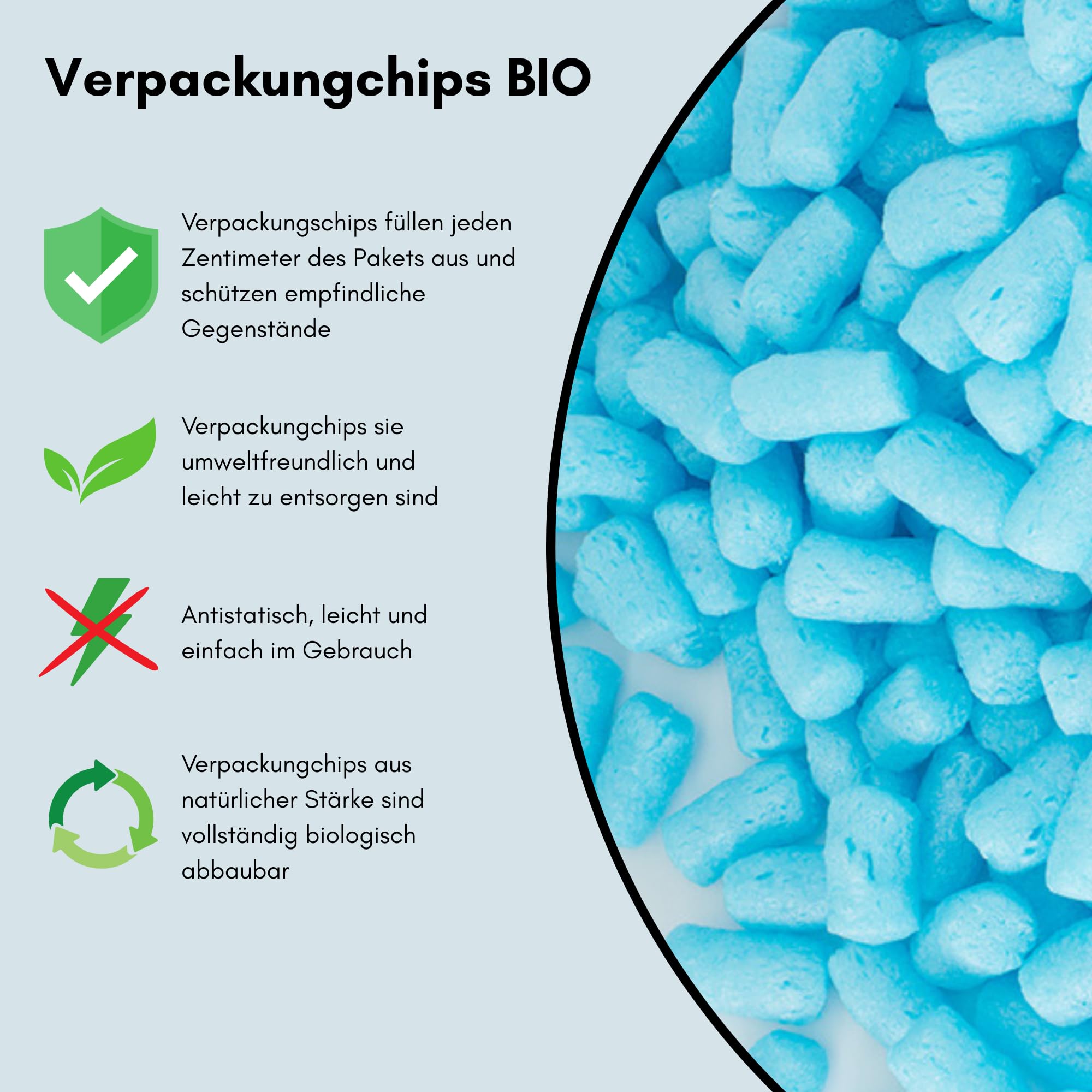 Verpackungschips Füllmaterial 400 L - Antistatische Polsterchips - Füllmaterial für Pakete - Verpackungsmaterial BIO - 100% Natürlich Abbaubar aus Stärke