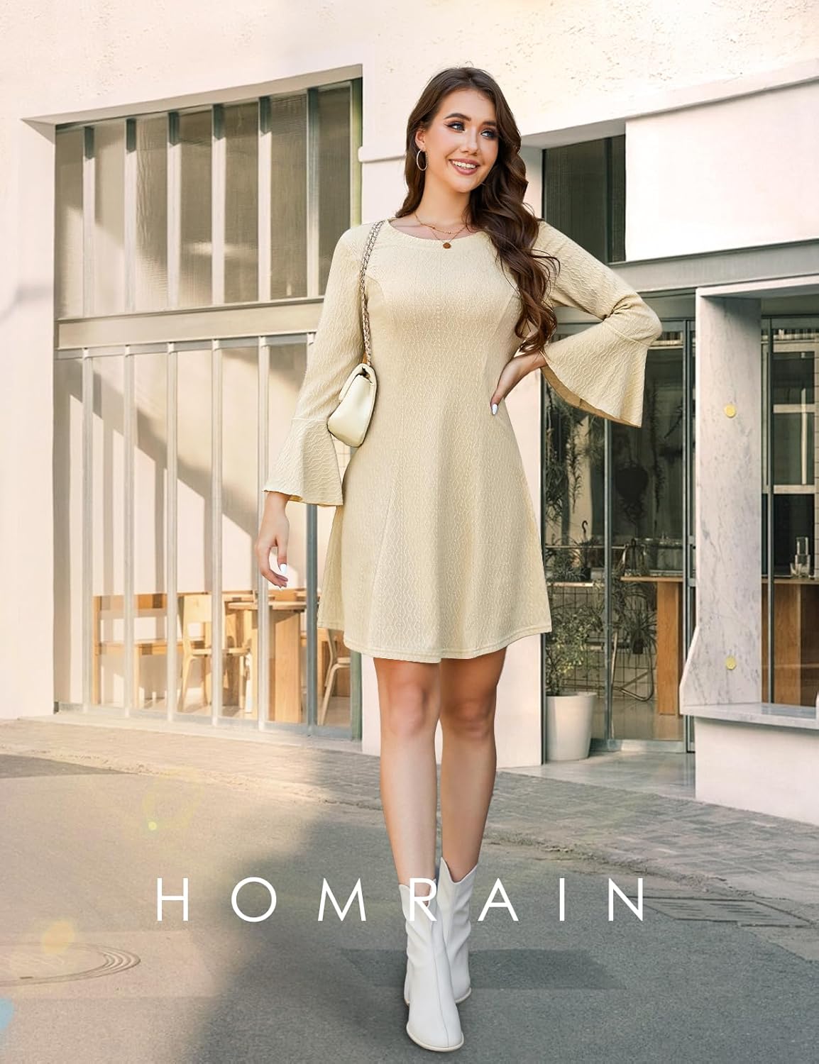 HomRain Women's Casual Knit Dress Fall Dresses Long Sleeve Dress A-Line Dresses for Women Crewneck Sweater Dress - Image 3