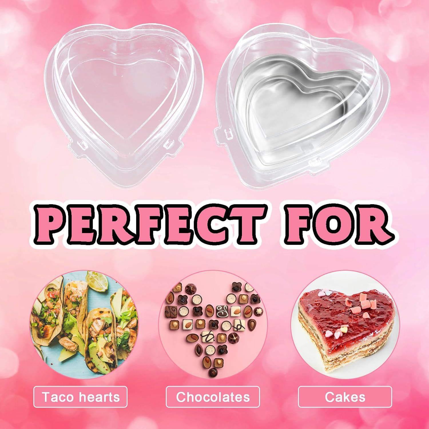 Vesici 25 Pack Large Valentines Heart Shaped Clamshell Containers 48 oz Clear Plastic Food Container with Lids Heart Clam Shell Box for Take out Cake Dessert Valentine's Day Party Supplies