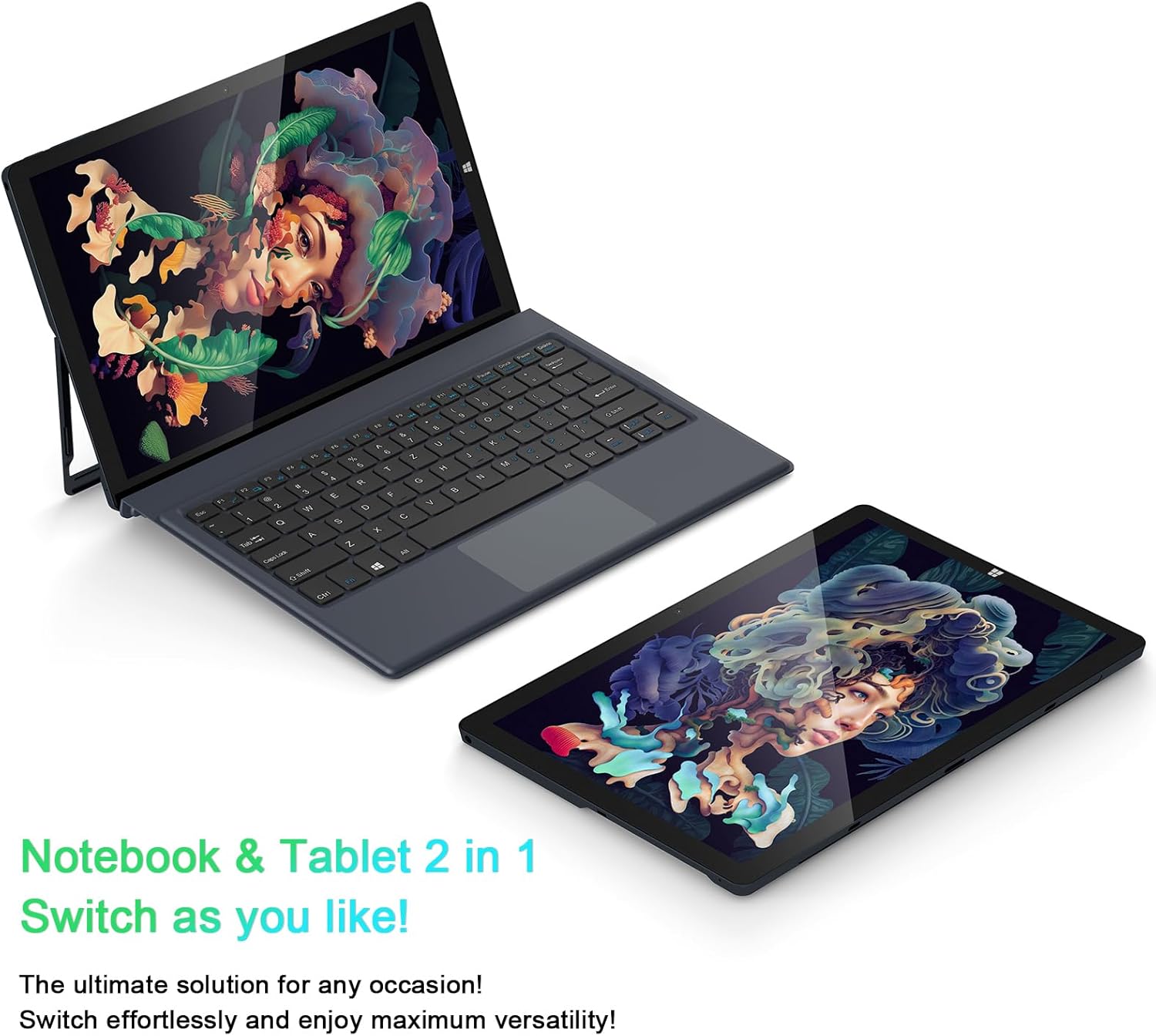 AWOW AiBook 10 shown as both a laptop and a tablet