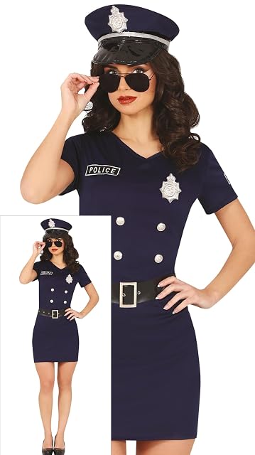 FIESTAS GUIRCA Disfraz de Policía Sexy Mujer - Uniforme de Policía Azul con Gorro de Policía Disfraz Mujer