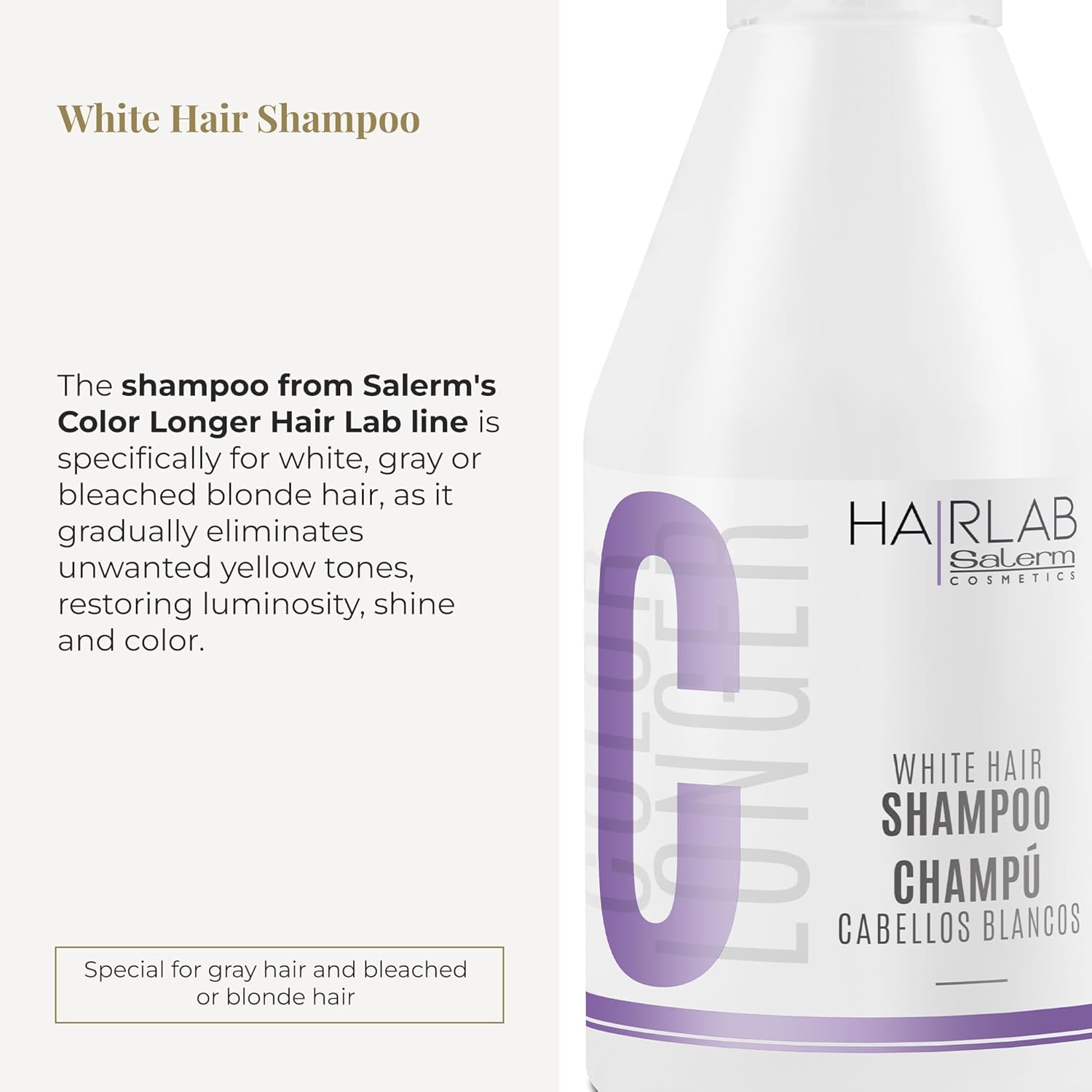 Salerm - Shampoo for White and Bleached Hair - White Hair Lab Shampoo - 300 ml - Eliminates Yellow Tones - Adds Brightness to Gray and Blonde Hair - Paraben-Free - Image 2