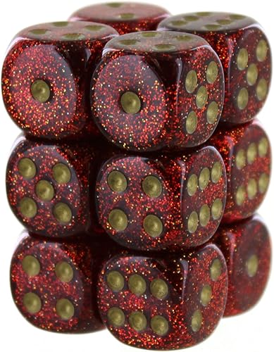 DND - Juego de dados Chessex D&D de 0.632 pulgadas, color rubí y dorado con purpurina, juego de dados poliédricos de plástico luminario, Dungeons