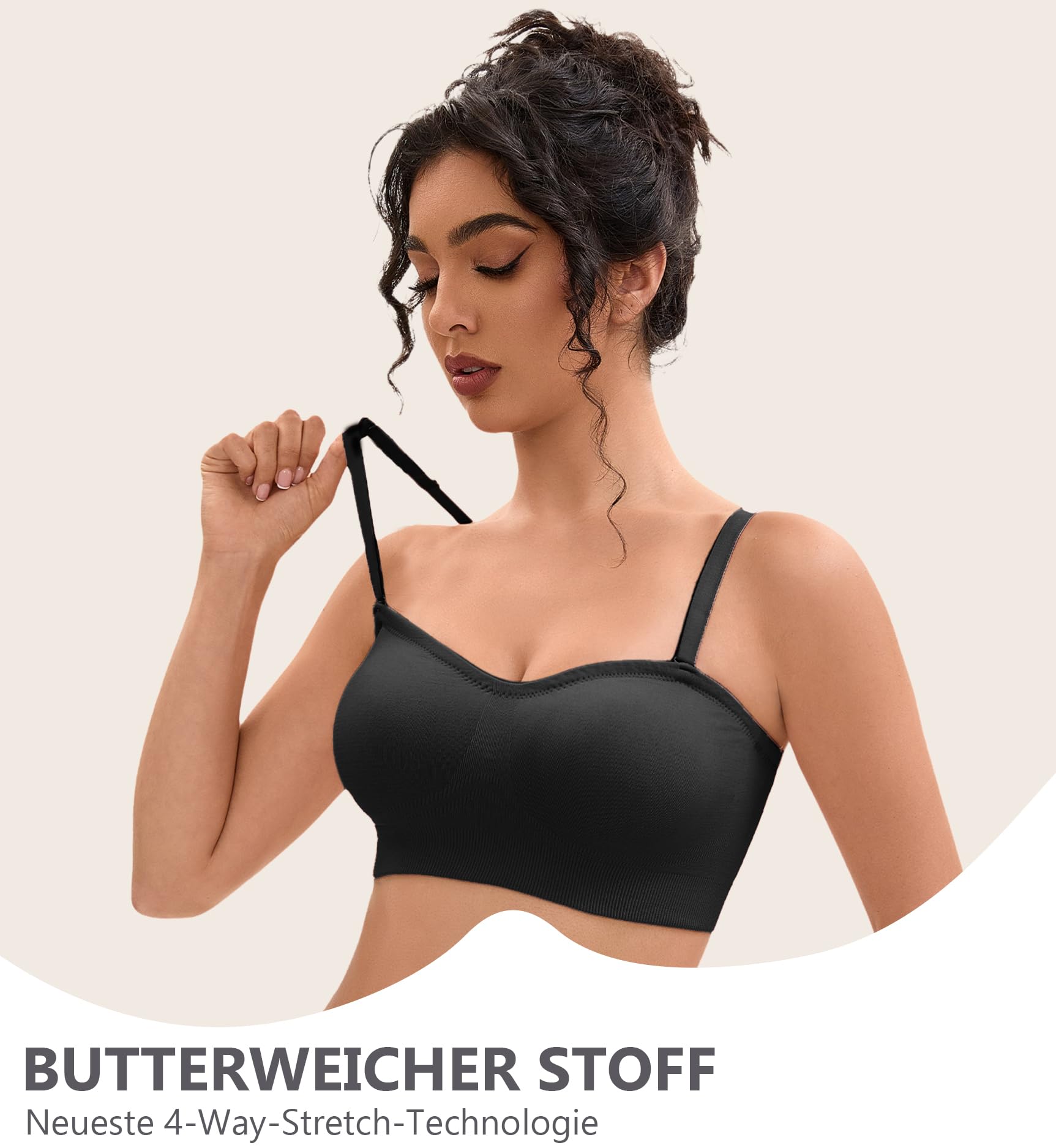 Reggiseno da donna senza spalline, senza ferretto, morbido, taglie grandi, push up, in silicone, antiscivolo, senza cuciture, con spalline trasparenti e nere
