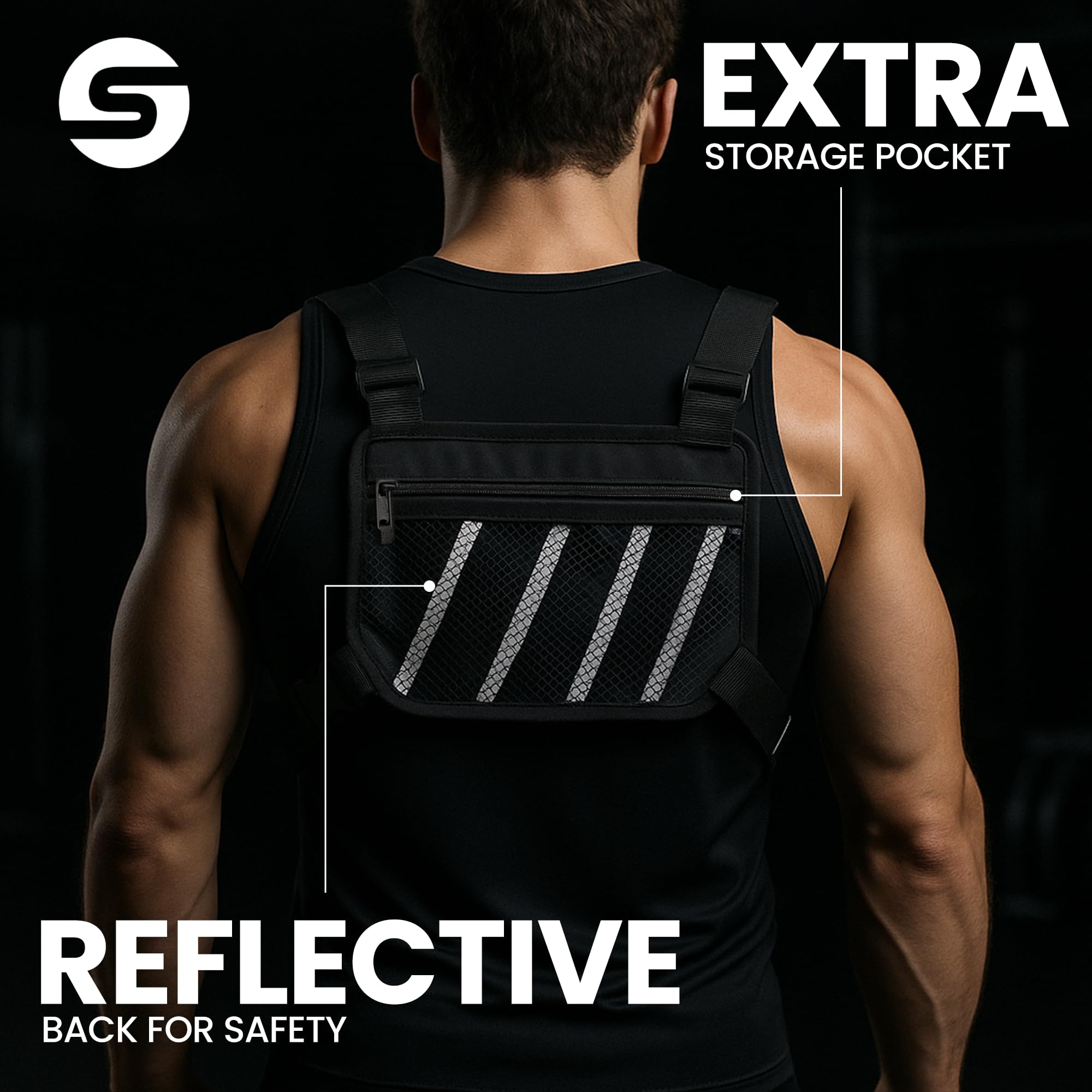 Bolsa de pecho para correr para hombres y mujeres con botella de agua plegable, resistente al agua, ajustable, con parte trasera reflectante para ciclismo, senderismo, entrenamientos, con soporte para