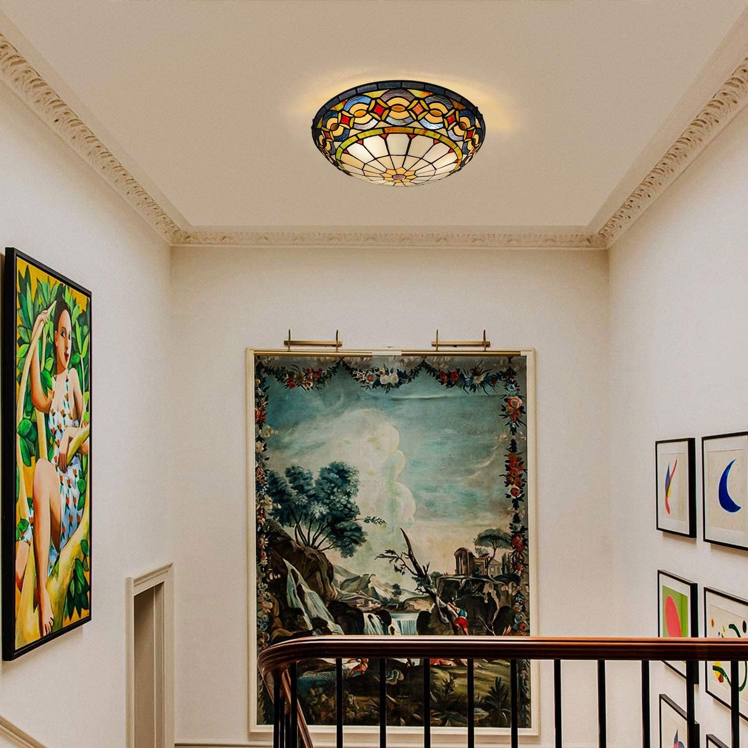 ARTZONE Tiffany Ceiling Lights, Stained Glass Ceiling Light 3-Lights 16 Inch Tiffany Flush Mount Ceiling Light for Bedroom Dining Living Room Entryway Foyer