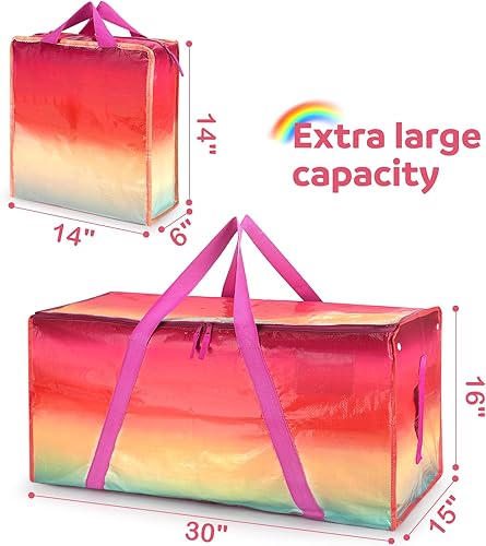Miniatura 3 de Bolsas de mudanza extra grandes resistentes, paquete de 2 bolsas de almacenamiento impermeables con cremallera y asas, correas de mochila fuertes