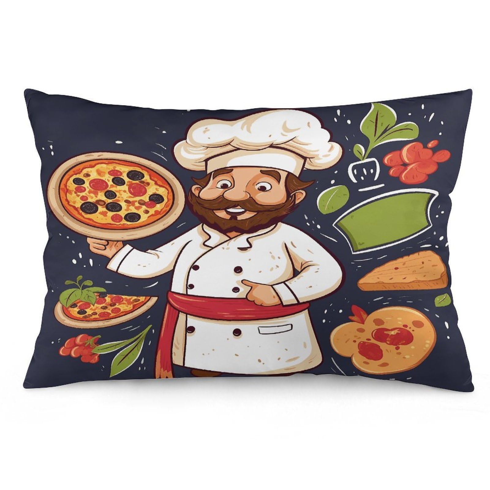 Chef Pizza Throw Pillow Cover Soft Lumbar Pillow Covers with Zipper Breathable Rectangular Cushion Case Polyester Pillow Case Decorative Body Pillow Cover for Couch Bed