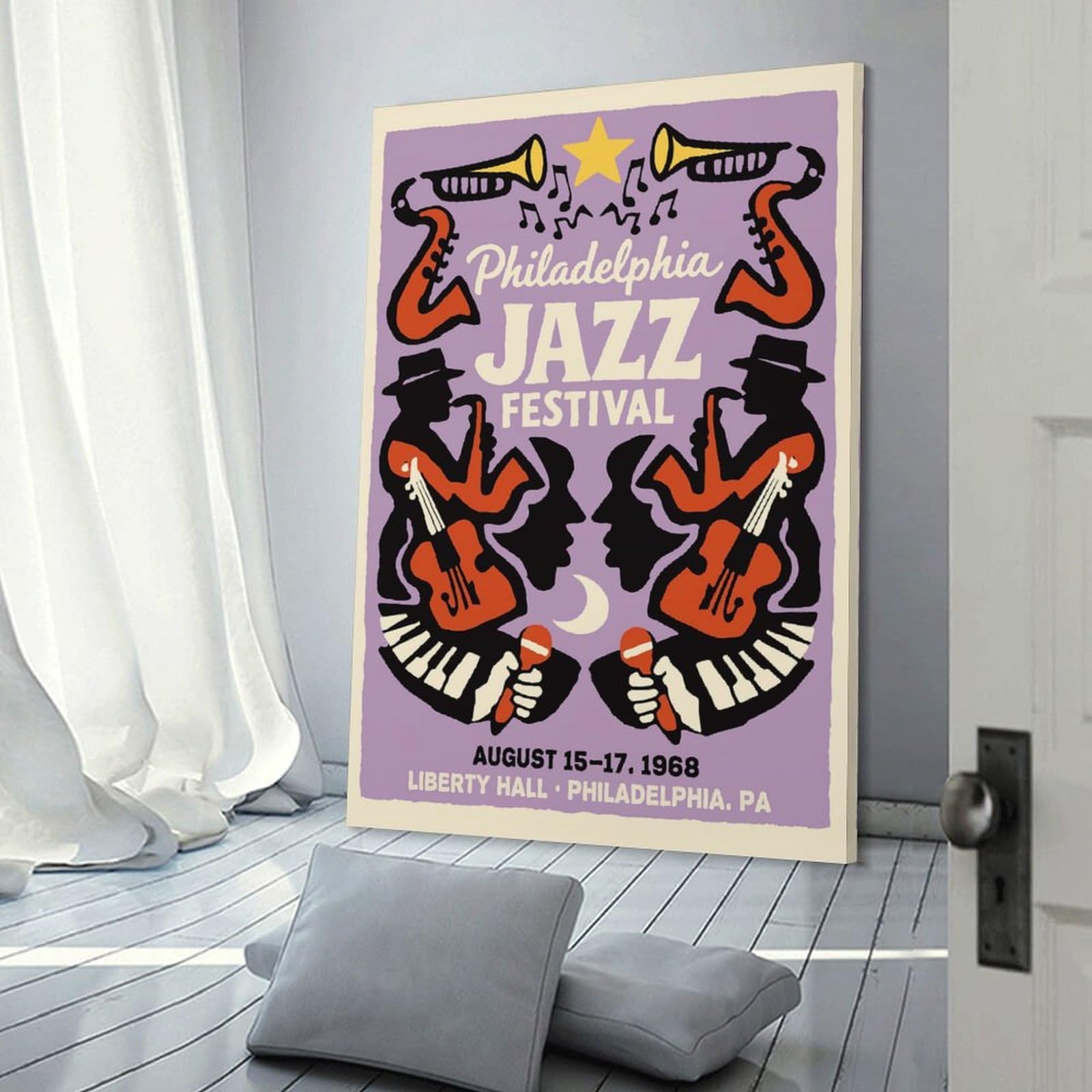 Junmoney Hanging Wall Art Philadelphia Jazz Festival 1968, 20x30inch(50x75cm), for Wall Displays, Bedrooms Or Room Updates, Wall Decor Suited to Curated Displays