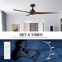 Vista 6 de WINGBO 60 Inch DC Ceiling Fan without Lights, 3 Reversible Carved Solid Wood Blades, 6-Speed Noiseless DC Motor, Ceiling Fan No Light with Remote