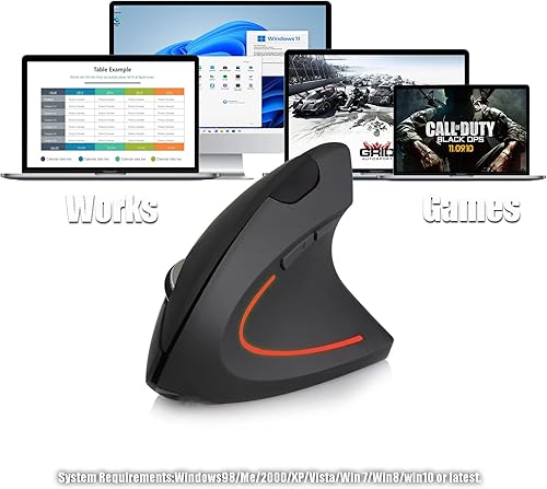 Miniatura 5 de Ratón inalámbrico, mouse vertical inalámbrico de 2.4 G, mouse ergonómico con 3 DPI ajustables 80012001600, 6 botones, compatible con PC, escritorio