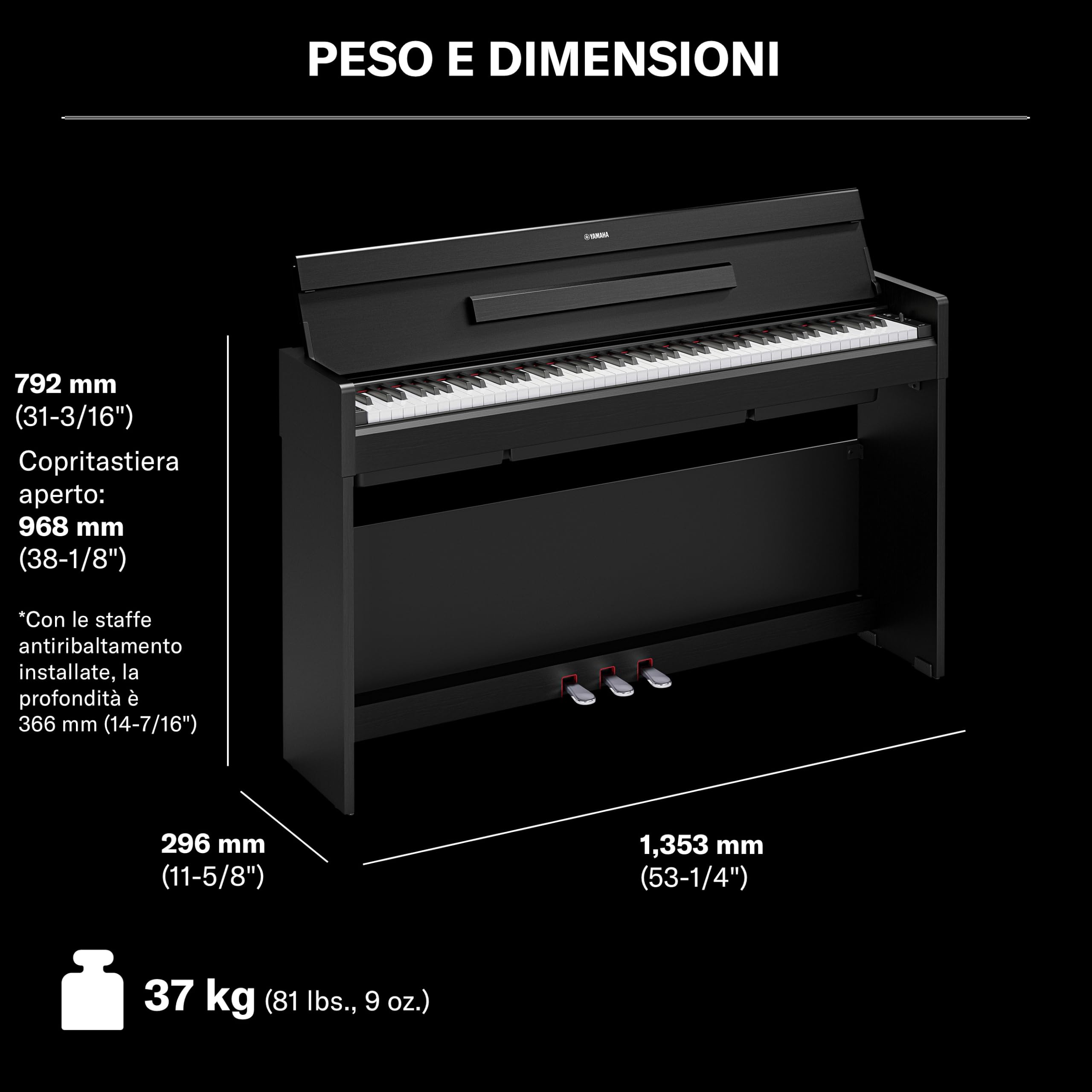 YAMAHA YDP-S36 Pianoforte Digitale – 88 Tasti Pesati GHS, Suono CFX Concert Grand, Design Slim, Bluetooth, 3 Pedali, Ideale per Casa e Principianti – Nero