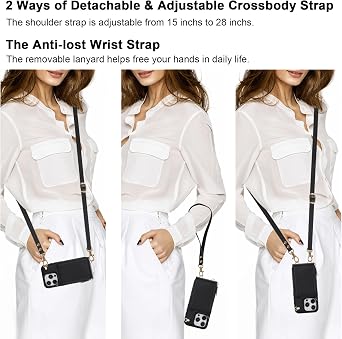 KIHUWEY Crossbody Wallet Case for iPhone 15 Pro Strap, Black