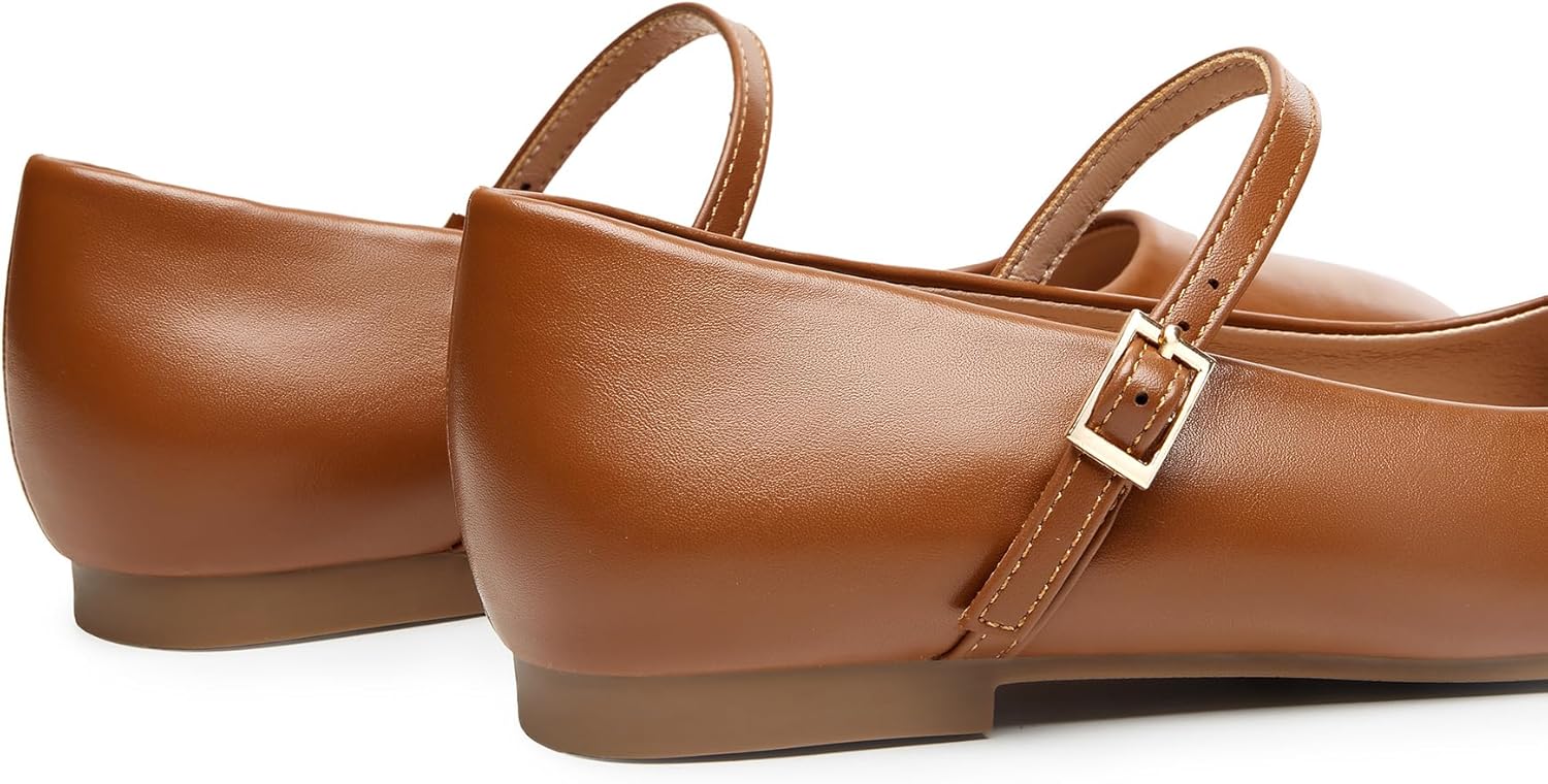 Trary Mary Jane Shoes Women, Ballet Flats Square Toe Ankle Strap Flats for Women, Adjustable Buckle Comfortable Dress Shoes - Image 4
