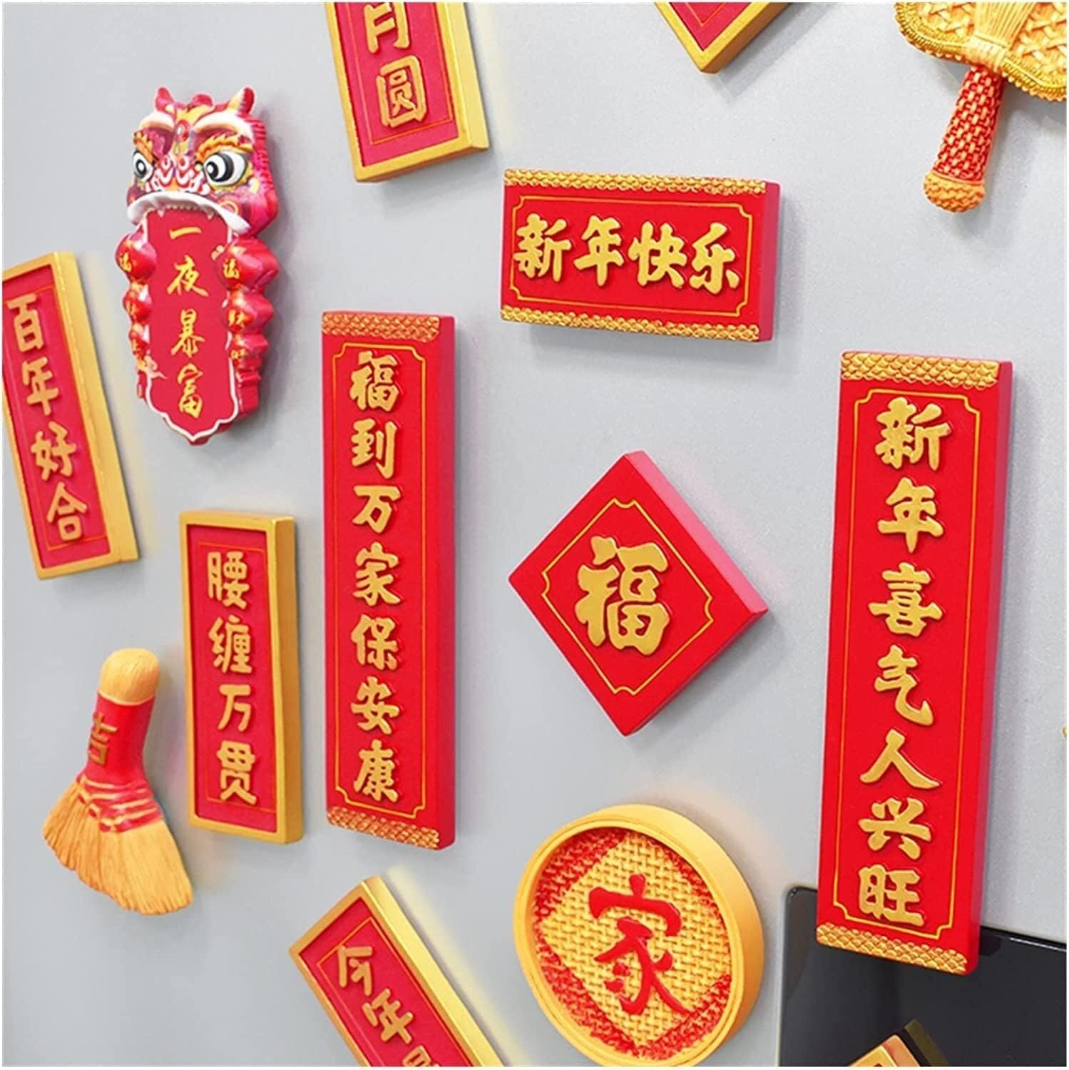 Fridge Magnet,Magnets, Chinese Festival Festive Elements Blessing Lion Dance 3D Resin Kitchen Decoration(1pcs)