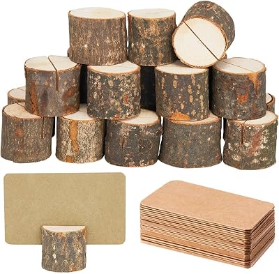 Toncoo 15Pcs Wood Place Card Holders & 26Pcs Place Cards, Table Number Holders, Rustic Party Decor…