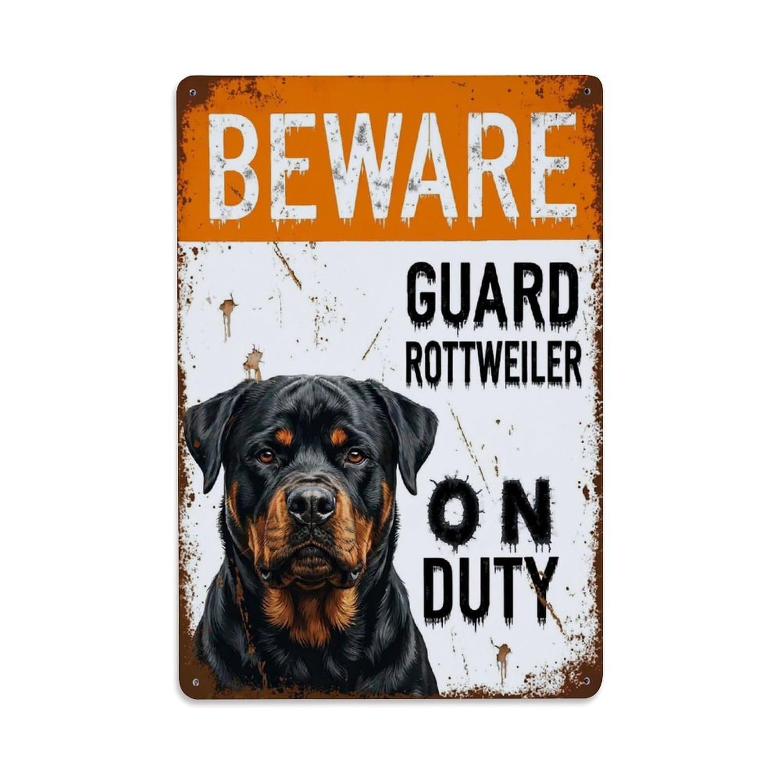 Vintage Funny Rottweiler Guard Beware of Dog Spot Metal Tin Sign Plaque Wall Decor for Cafe, Club Bar, Office, Garden Metal Poster 8x12Inch