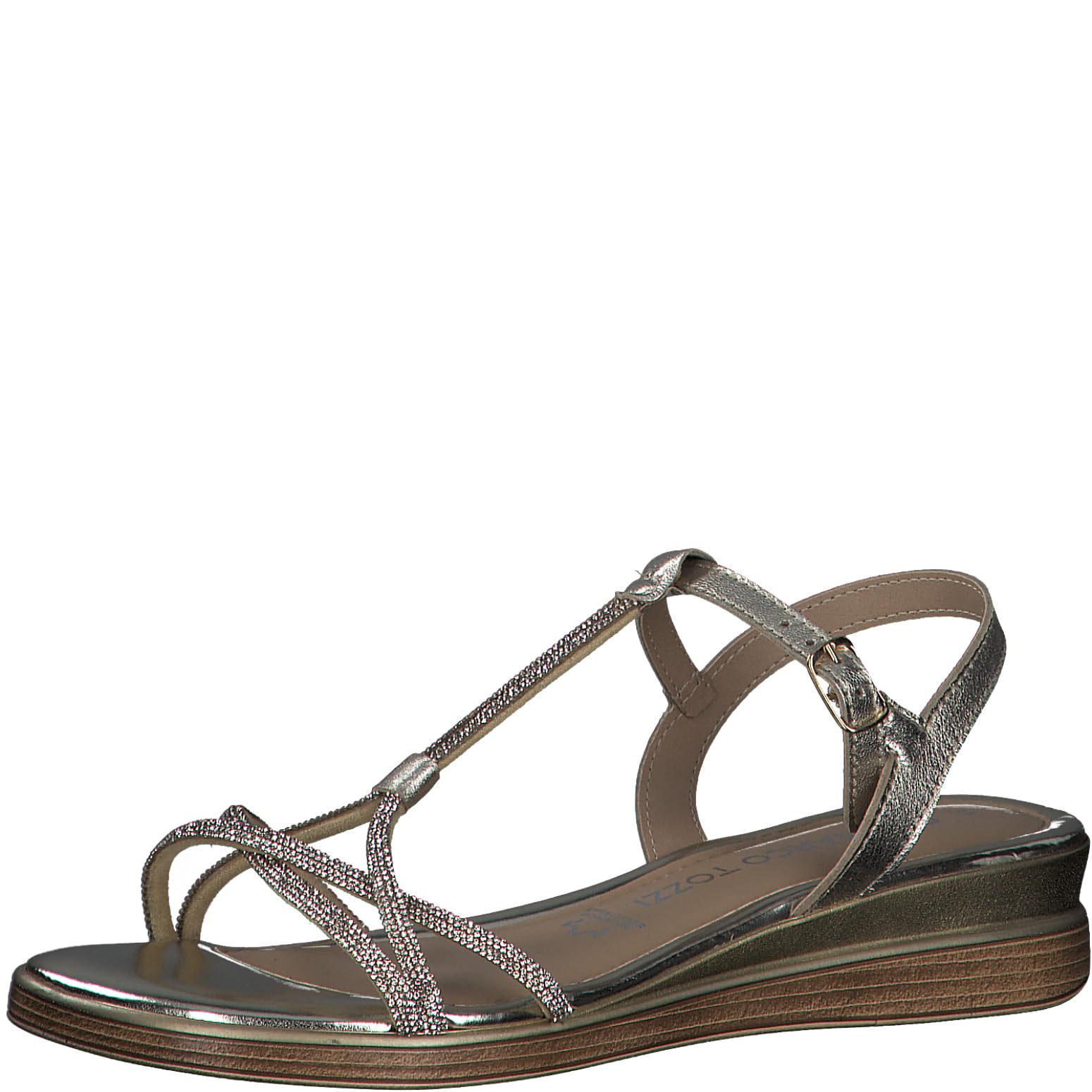 MARCO TOZZI Women's 2-28260-42 Wedge Sandal, Platinum Comb, 5.5
