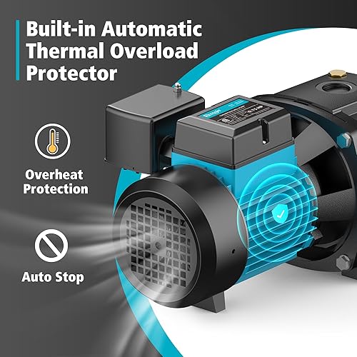 Miniatura 5 de Bomba de chorro de pozo superficialprofundo de 34 HP con kit eyector, bomba de hierro fundido duradera de 115 V230 V, profundidad de pozo de hasta