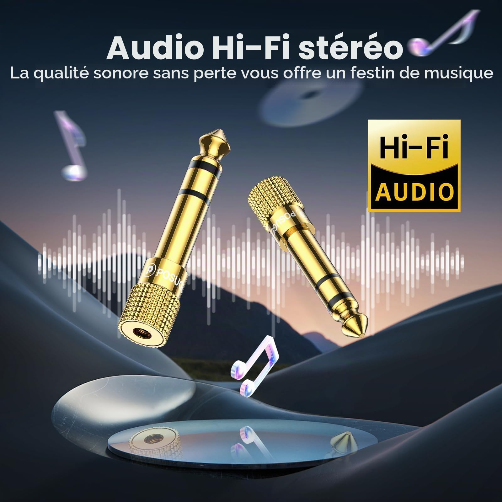 POSUGEAR Adaptateur Jack 6.35 mm Mâle vers 3.5 mm Femelle Audio Connecteur Stéréo Plaqué Or
