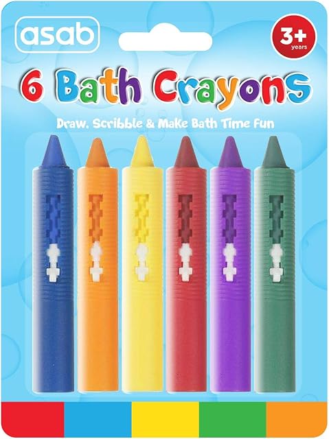ASAB 6 Pack Baby Bath Crayons Non Toxic Education Fun Toy Easy Washable Wipe Clean Develop Creativity And Imagination Ages 3 Years +