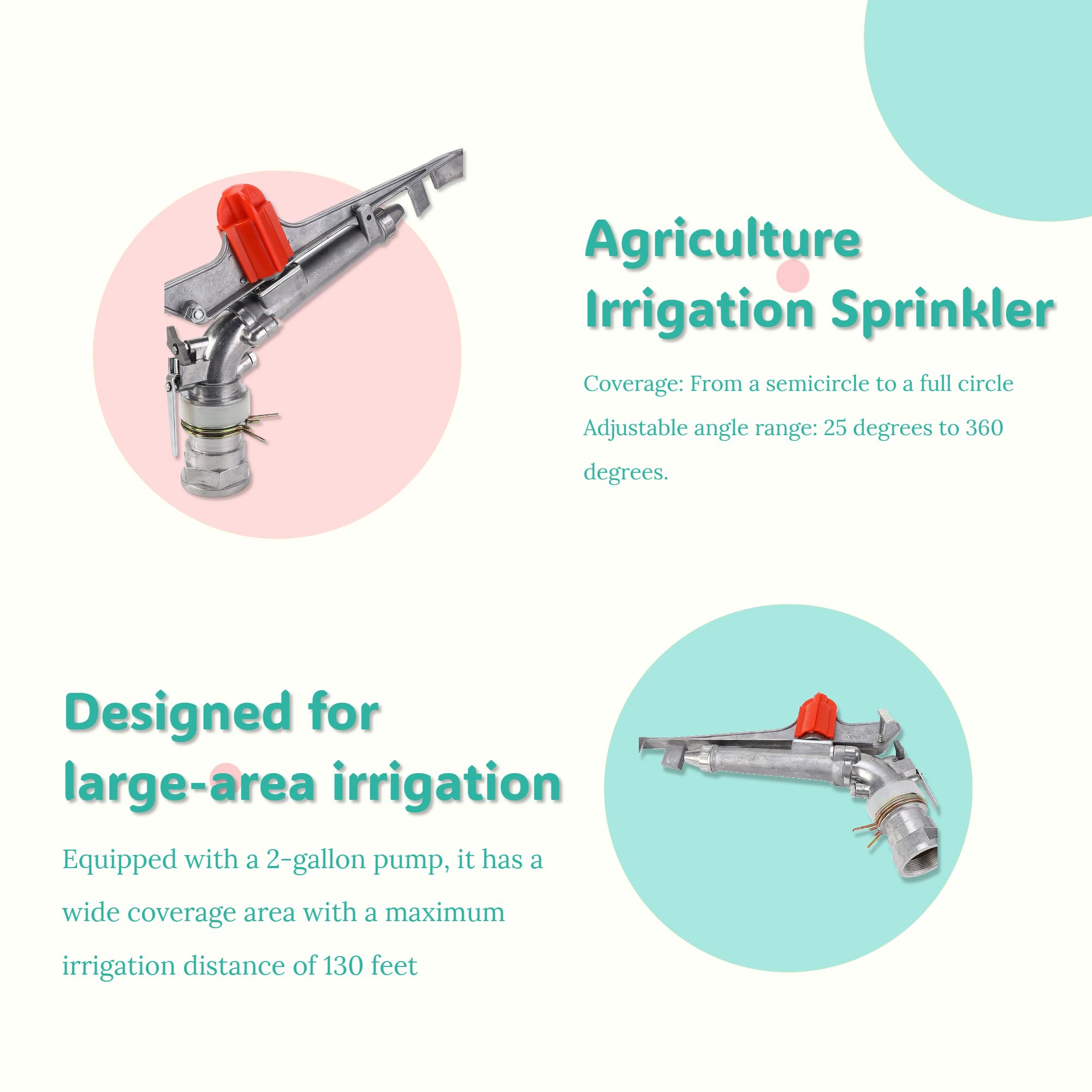 Pistolet pulvérisateur d'eau de 5,1 cm, grande surface, pour l'agriculture, l'arrosage, l'arroseur rotatif à 360° pour l'irrigation de la ferme, de la pelouse, du jardin