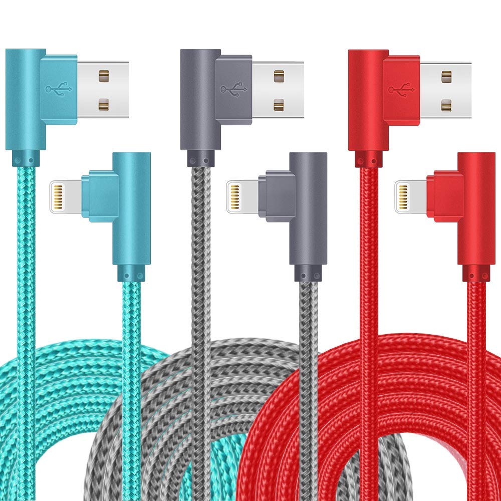iPhone Charger Cable 3 Packs 90 Degree Lightning Cable Nylon Braided Charger USB Fast Charging iPhone Cable Compatible iPhone 13/12/ 11/ Pro/Max/X/XS/XR/XS Max/ 8/ Plus/7/7 Plus/6/s(6FT/2M)