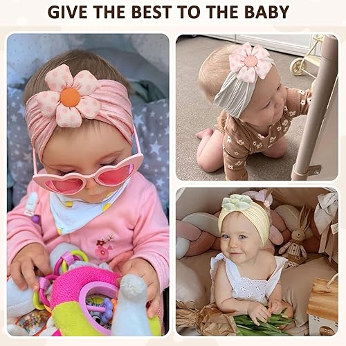 Miniatura 18 de 3 diademas de flores para bebé, diadema de nailon suave, accesorios para el cabello para recién nacidos, niños pequeños (blanco, negro y rosa)