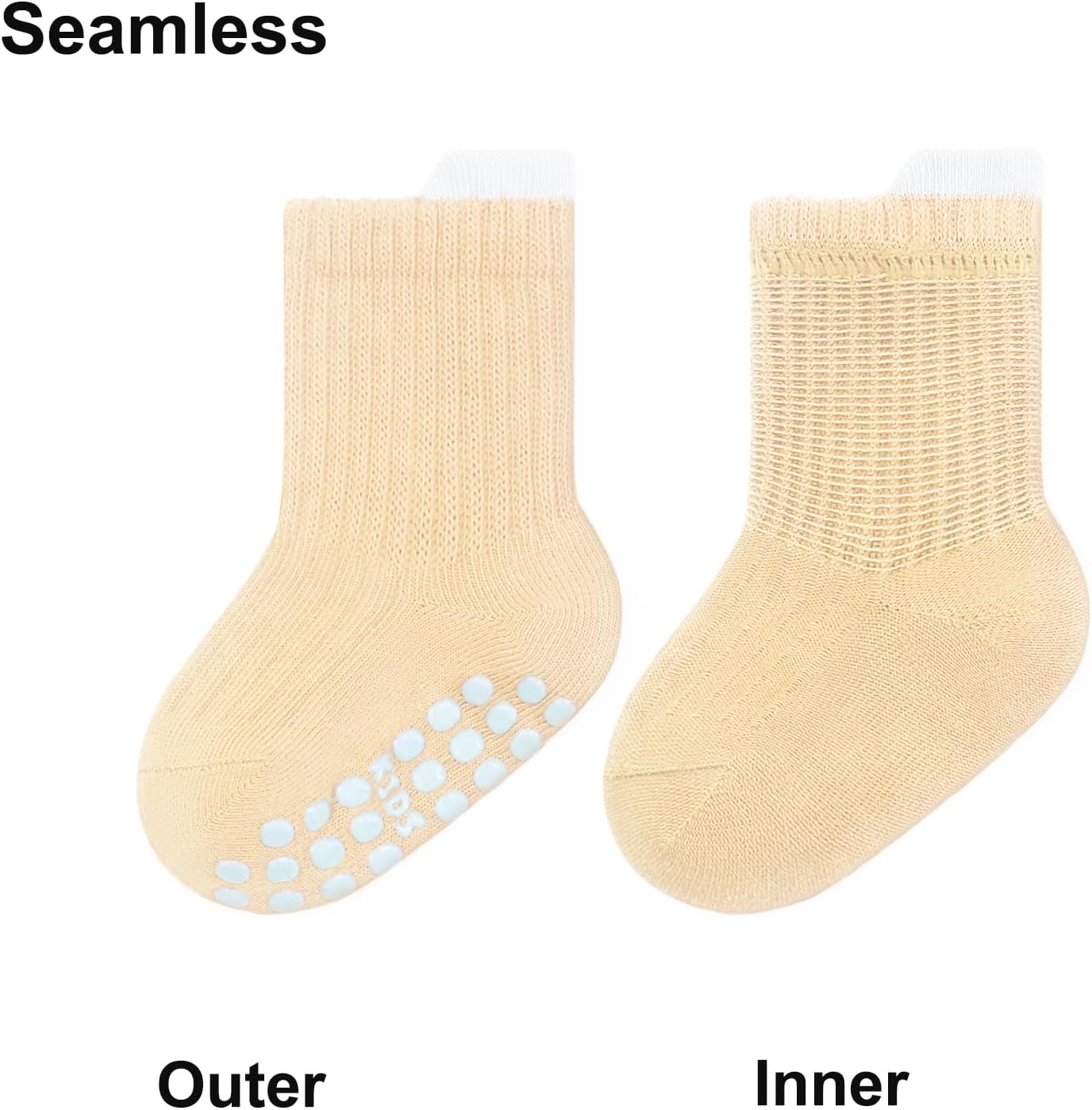 Exegawe 8 Pairs Toddler Non Slip Socks for Boys Girls, Baby Kids Cotton Seamless Crew Anti Skid Gripper Socks 0-5 Years Old