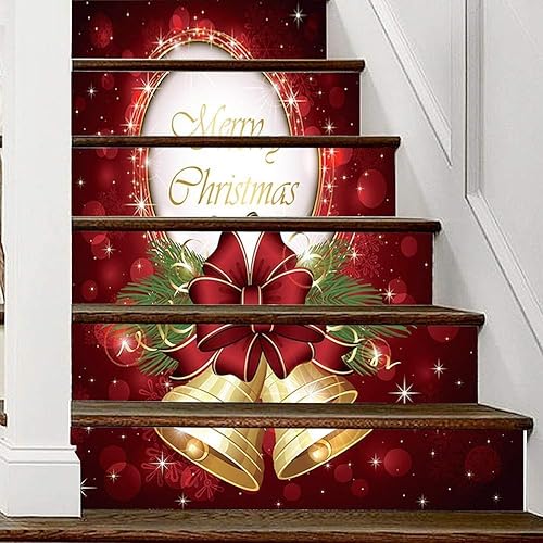 Miniatura 4 de Calcomanías de Navidad 3D para escaleras, 6 piezasjuego de calcomanías de Navidad para escaleras extraíbles, calcomanías de vinilo para pared para