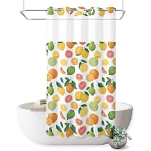 No Hooks Shower Curtains,Farmhouse Lemon Orange Grapefruit Waterproof Shower Curtain with See Through Mesh Top Window,Summer Fruit Bath Curtains for Home Hotel Bathroom Decor 36W x 72L