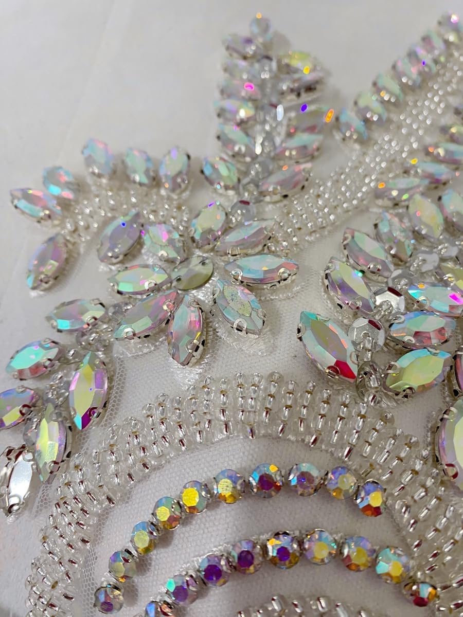 1 Pair Big Size Hand-Made Beaded Rhinestons DIY Clothing Appliques Patch Wedding Dress Decoration Flower Applique by Pair (Clear AB) image 5