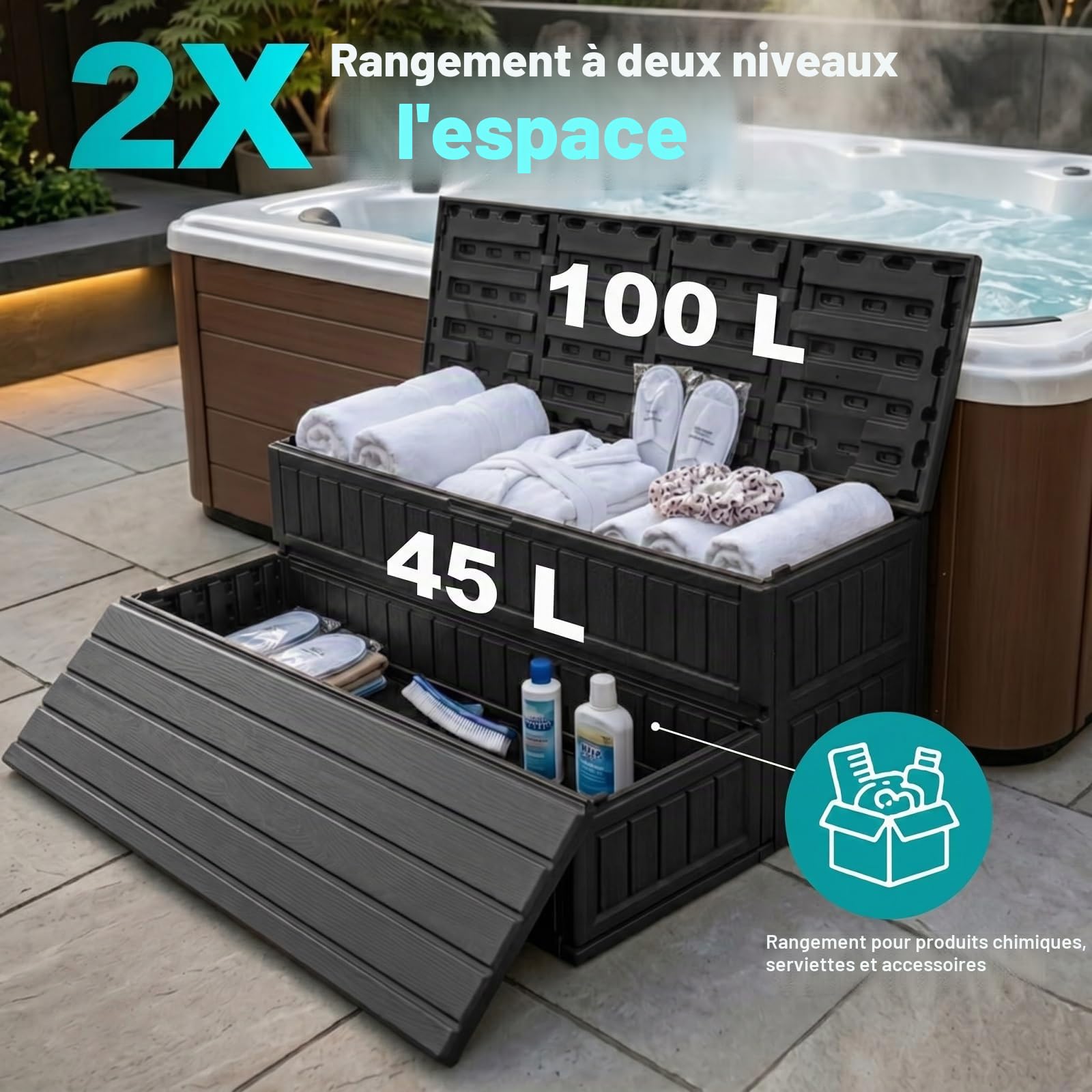 Marches pour Spa avec Rangement, 91cm, Imperméables et Antidérapantes, Escaliers Robustes
