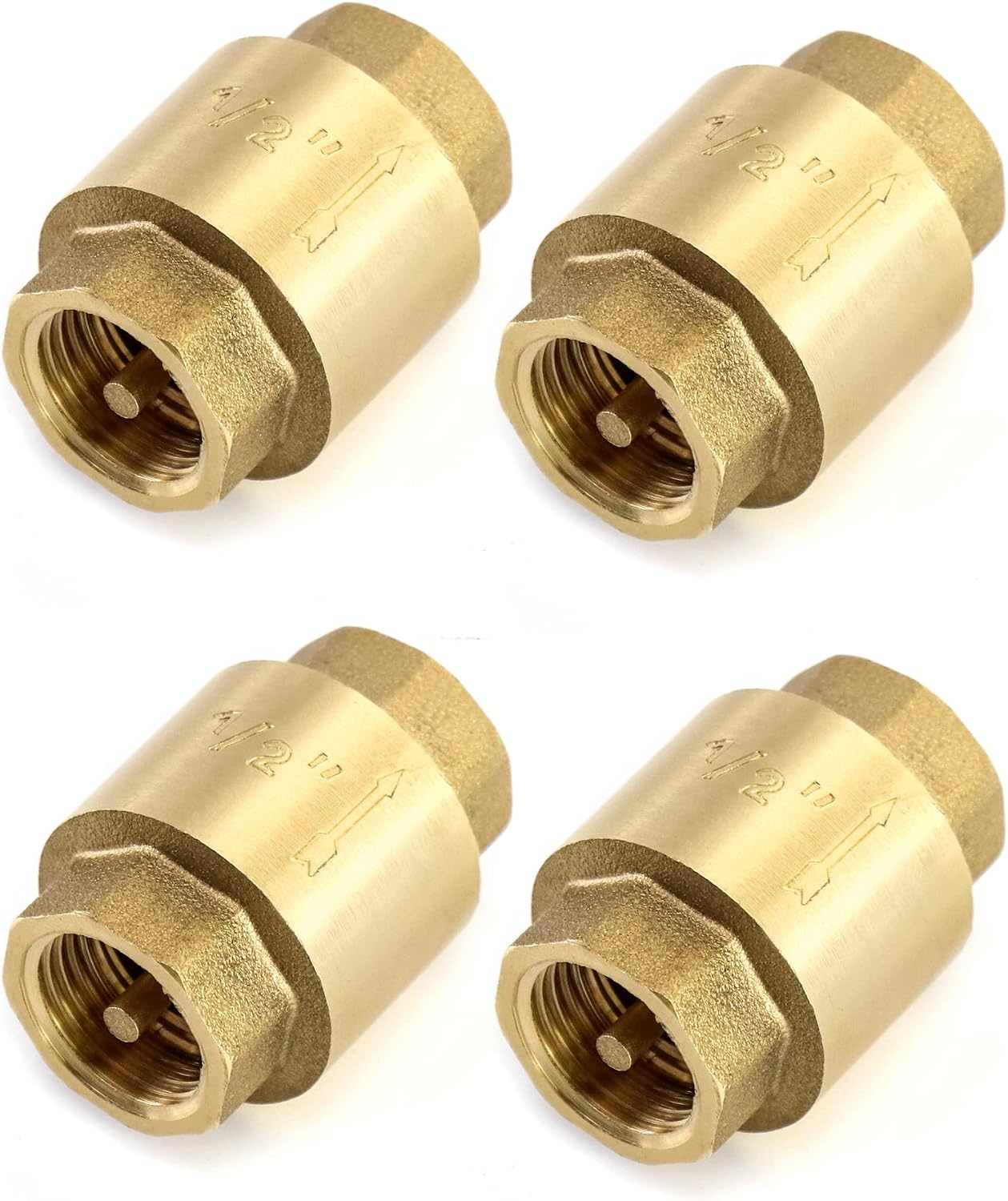QWORK Brass Check Valve, 4 Pack 1/2" Female One Way Check Valves, Backflow Prevention with High Corrosion Resistance