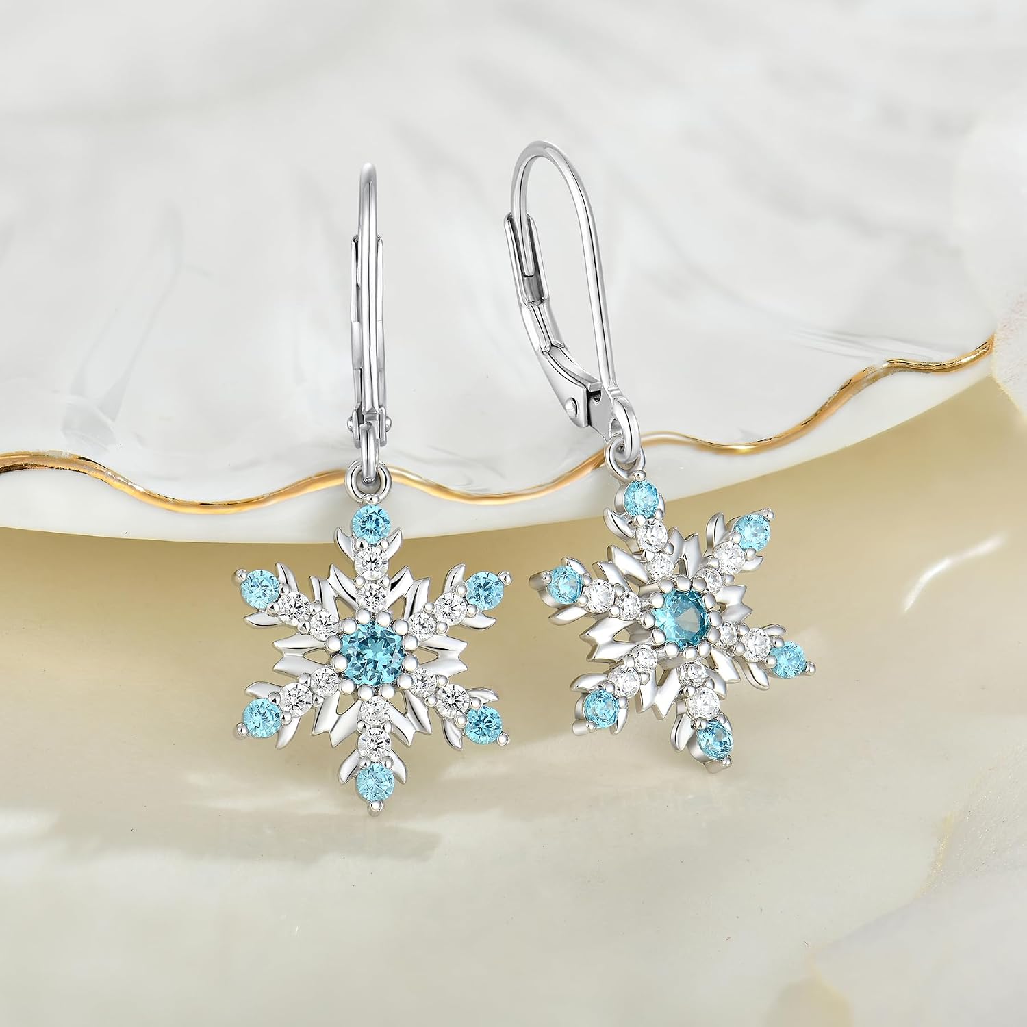 Women Snowflake Earrings Christmas 925 Sterling Silver Dangle Drop Earrings 5A Cubic Zirconia for Mather Birthday Winter Jewelry Gifts