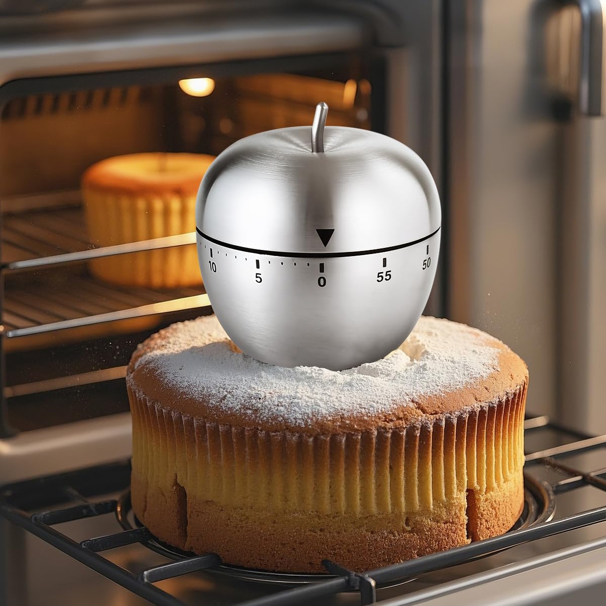 feyiubmen zegar kuchenny ze stali nierdzewnej - 6,2 × 7,5 × 7,5 cm w kolorze srebrnym. Typ jabłka. mechaniczny zegar do jajek i budzik kuchenny z krótkoterminarzem - cyfrowy budzik do