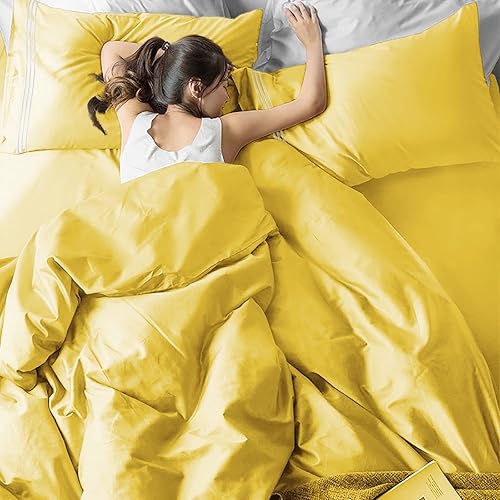 Miniatura 7 de EaseHome Juego de sábanas amarillas tamaño King  Bolsillo profundo para colchón de 18 pulgadas  4 piezas  Colección de sábanas y fundas de almohada