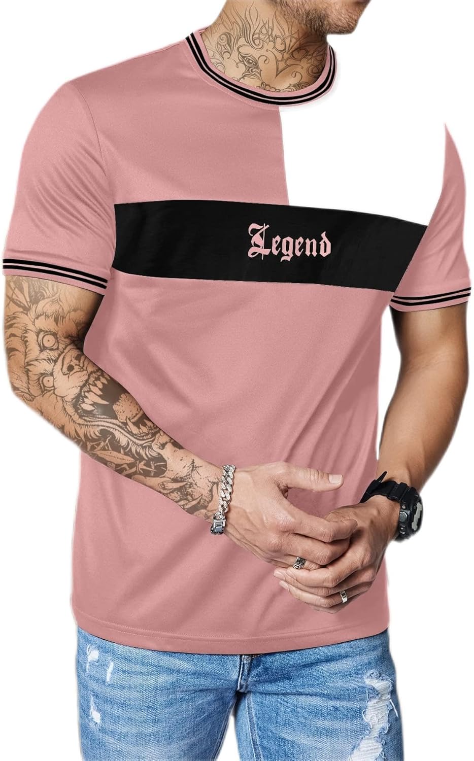 Neeno Men Color Block Letter Graphic Contrast Trim Tee