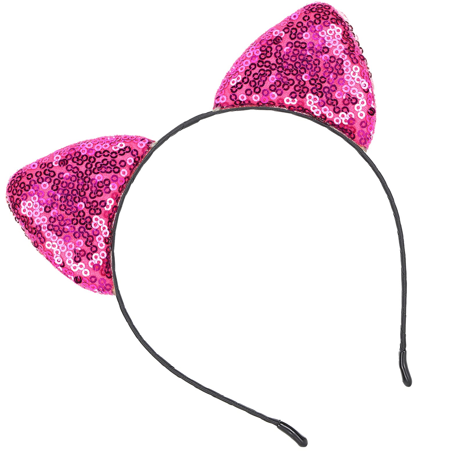 Shanrya Diademas con orejas de lentejuelas, diadema de gatito, decoración de orejas de gato para la vida diaria, bodas, fiestas, bailes para Navidad, Halloween(Rosa roja)