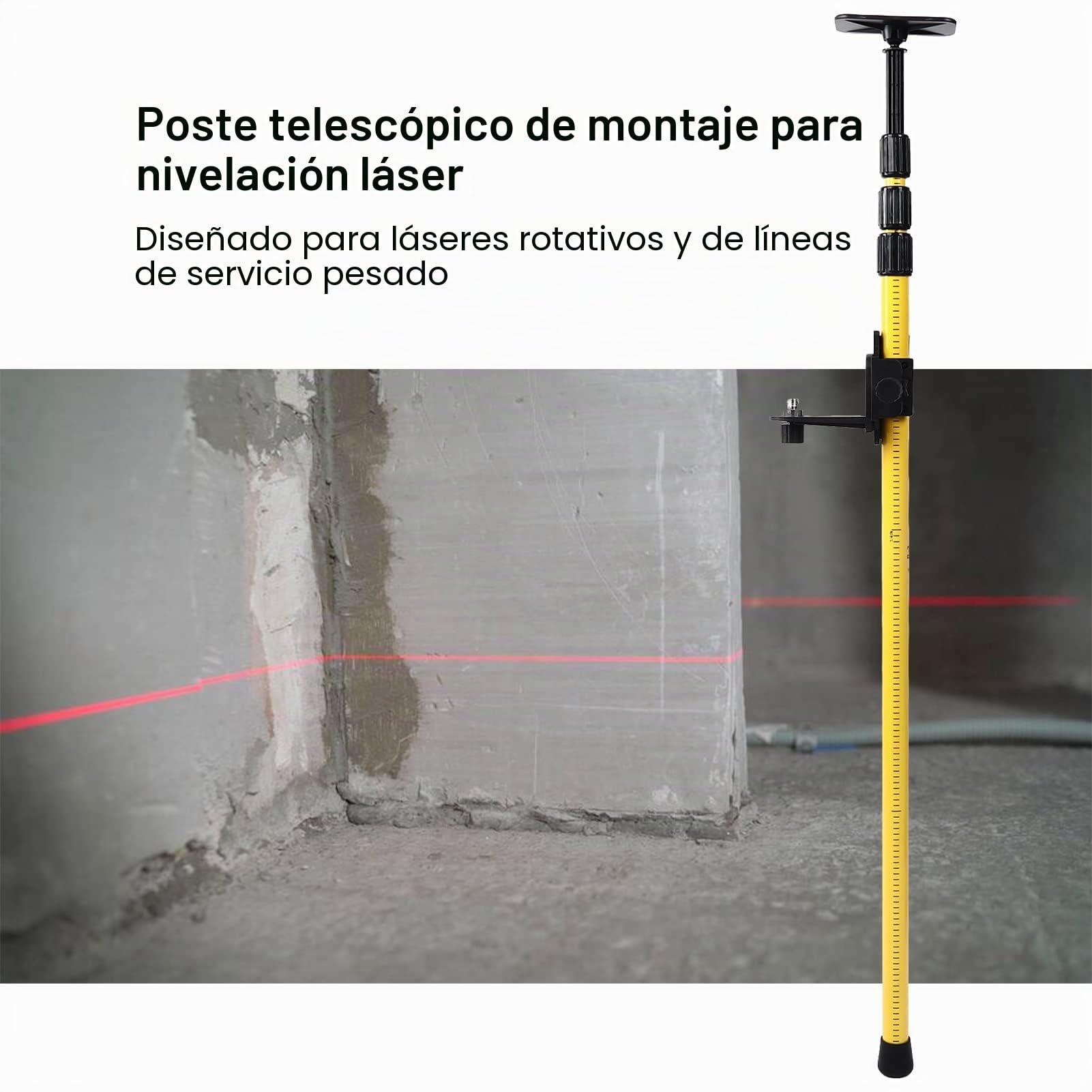 Varilla Telescópica de Nivel Láser de 2,8 M - Soporte Ajustable para Láseres Rotativos y de Línea