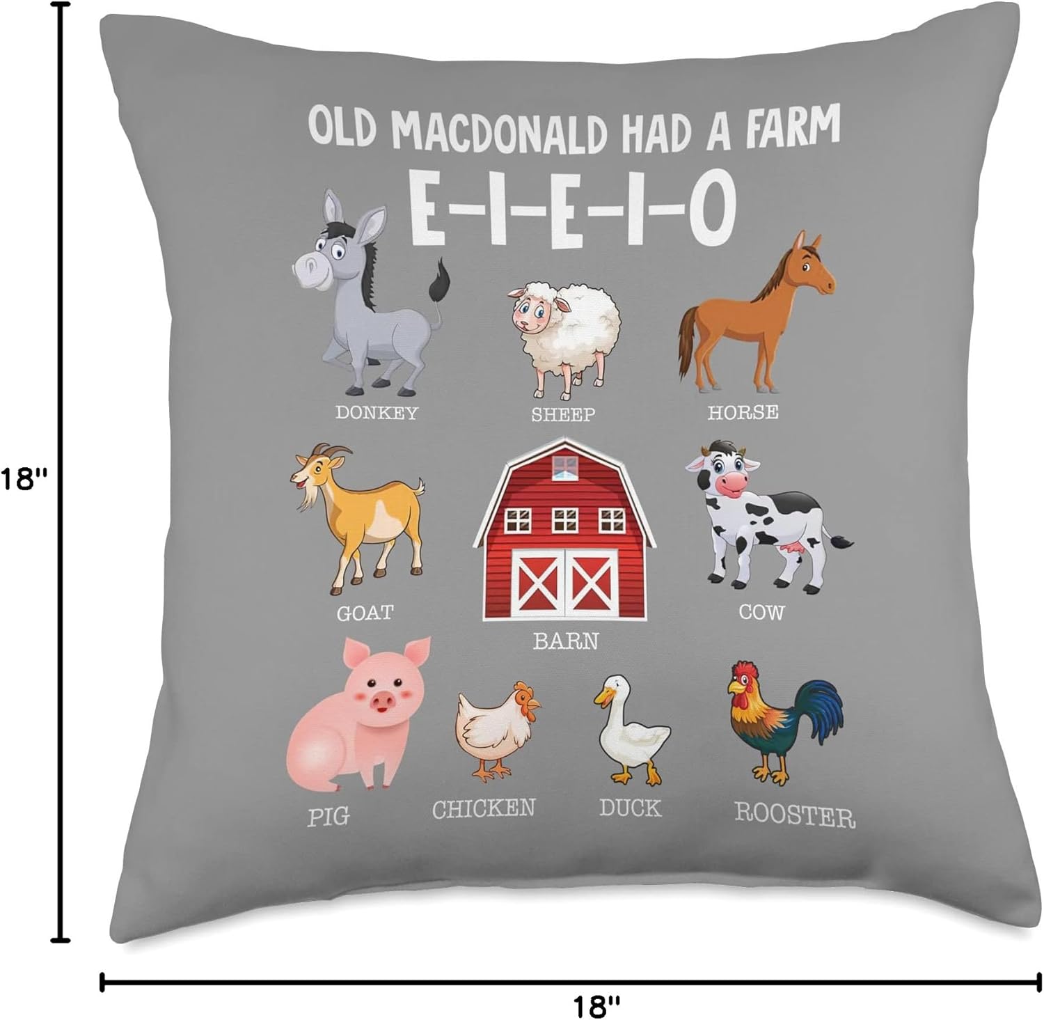 Toddler Kids Farm Animals Old MacDonald Had a Farm E-I-E-I-O Throw Pillow