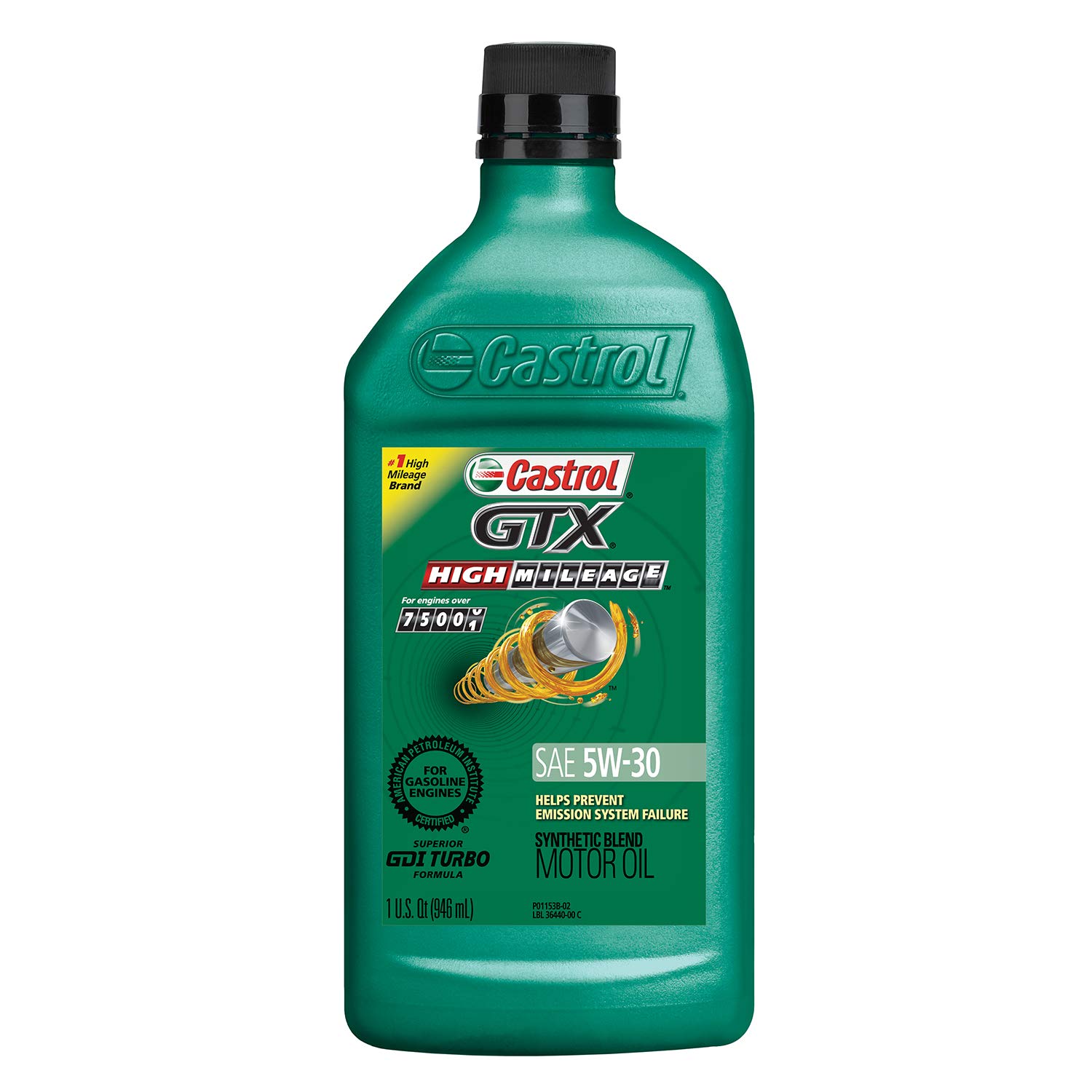 Castrol 06440 GTX High Mileage 5W-30 Synthetic Blend Motor Oil, 1 Quart, 6 Pack