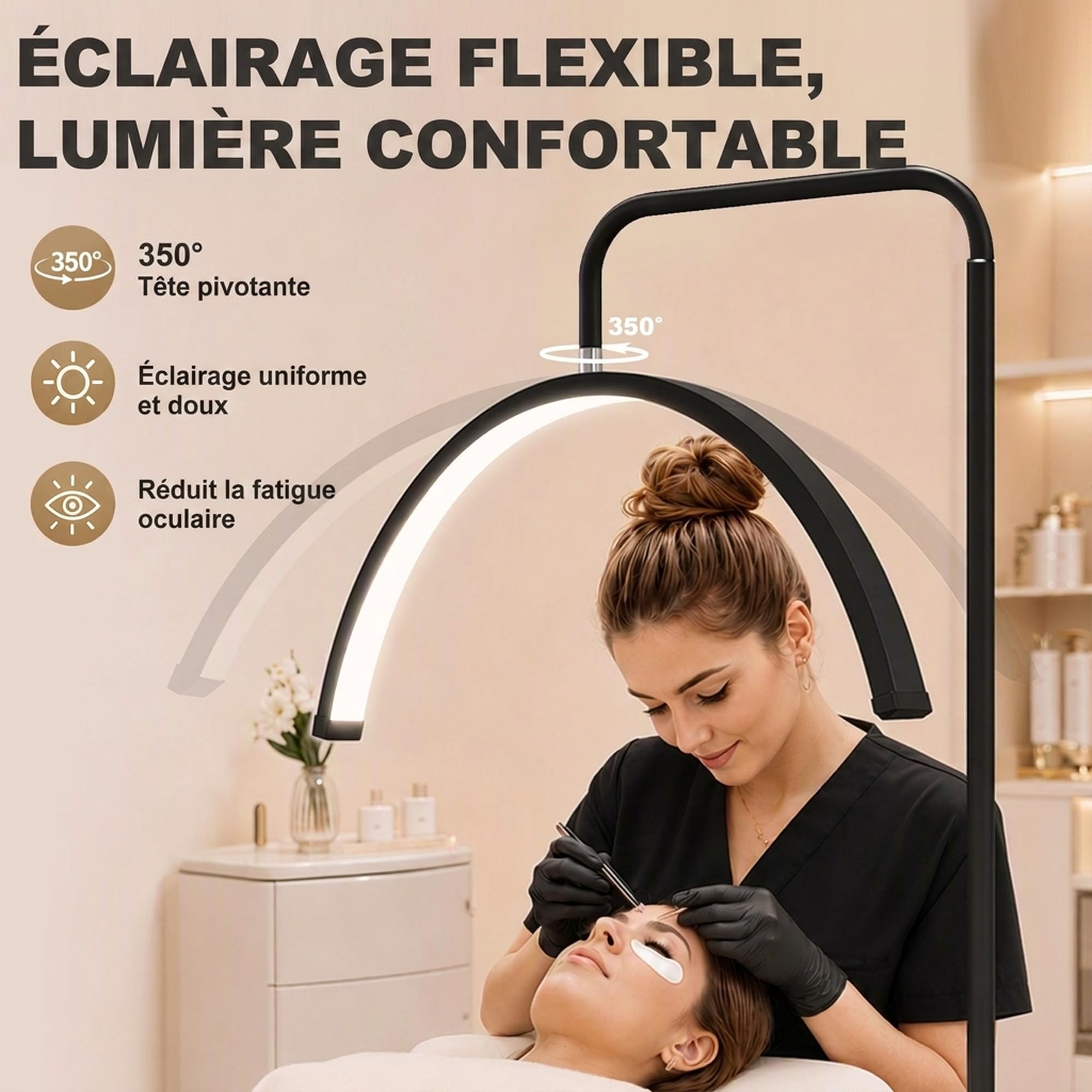 HOMCOM Lampadaire LED Demi-Lune Rotative 350° Dimmable 36 W 4150LM Noir