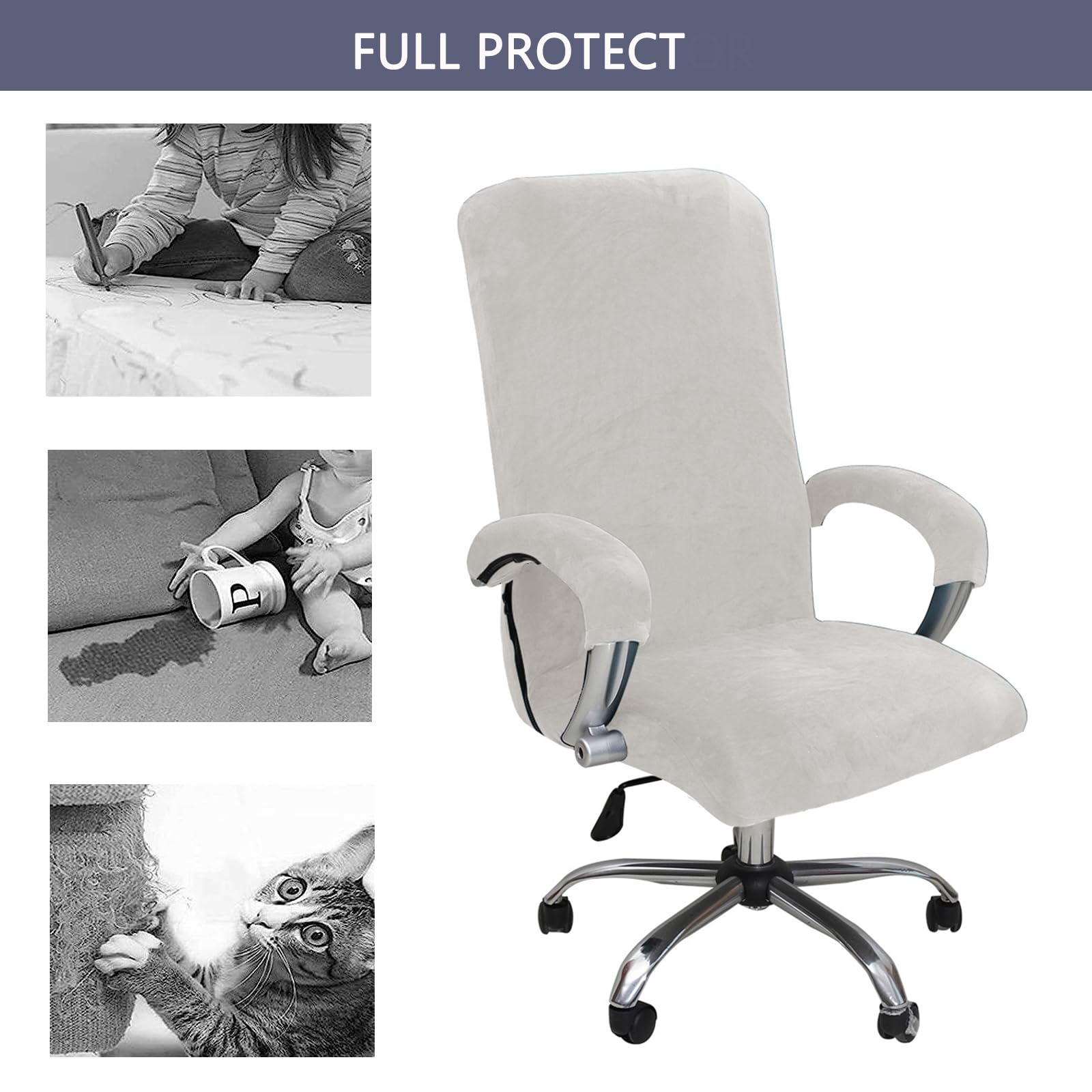 Coprisedia da ufficio in velluto, antiscivolo, elastico, per sedie da scrivania, elegante, bianco e marrone, extra large e facile da pulire