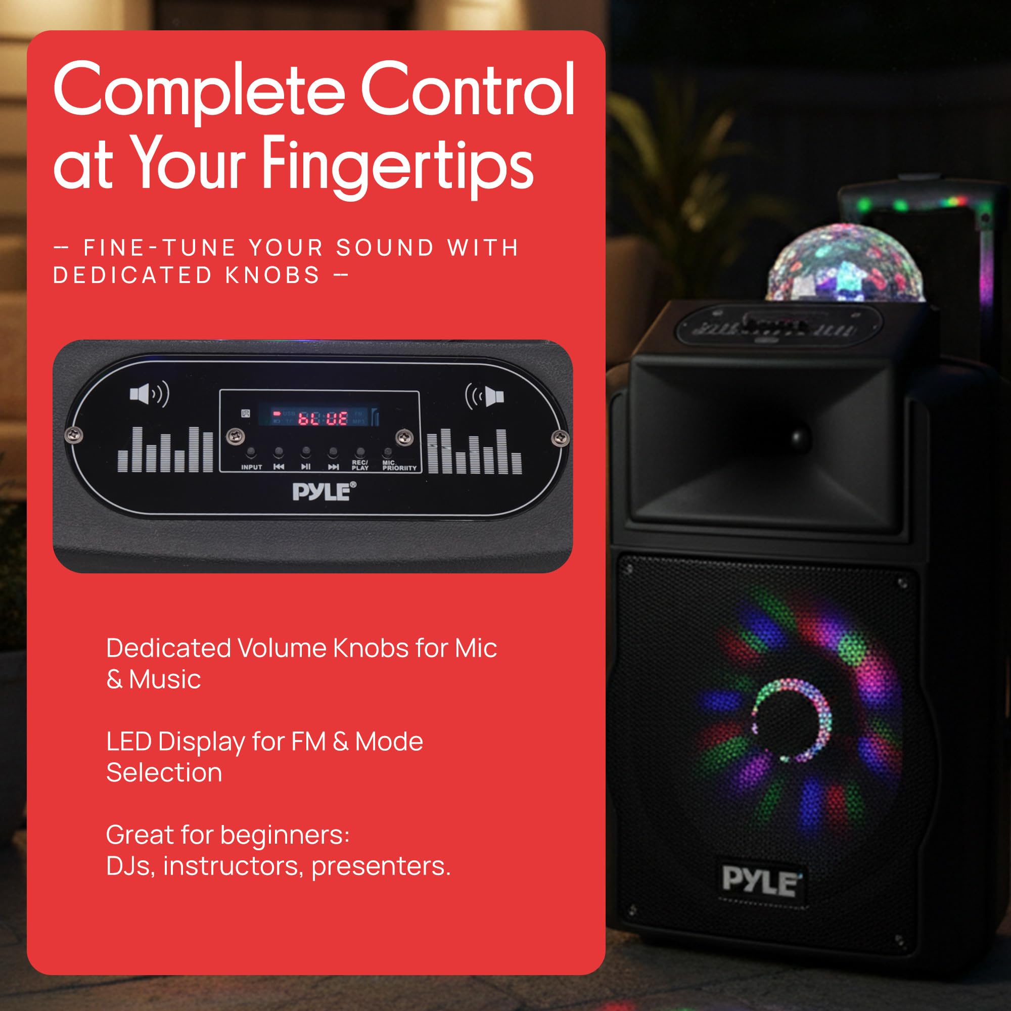 Pyle Cassa Bluetooth, Sistema PA Wireless da 700 W con Altoparlanti, Microfono, Cassa Bluetooth Portatile, USB, Micro SD, Radio FM, AUX, Luci DJ