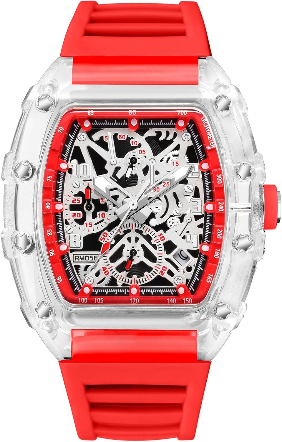 BESTKANG Fashion Hollowed Men Watches Transparent Tonneau Analog Display Quartz Date Waterproof Male Wrist Watch
