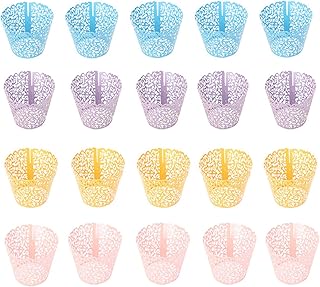 Bless 40 Pezzi Wrapper per Cupcake in Pizzo, 4 Colori Perline in Filigrana di Carta per Dolci Artistici, Bicchieri di Carta per Torte, Lace Cake Cupper, per Matrimoni, Compleanni, Feste, Natale