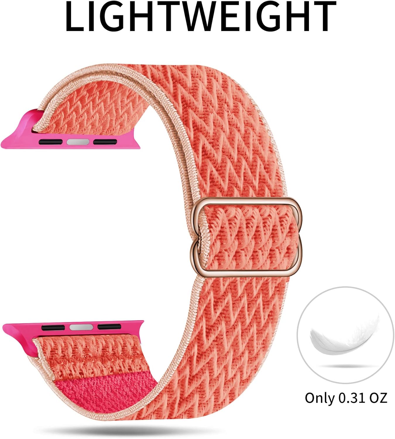 OHCBOOGIE Stretchy Solo Loop Strap Compatible with Apple Watch Bands 38mm 40mm 41mm,Adjustable Stretch Braided Elastics Weave Nylon Women Men for iWatch Series7/6/5/4/3/2/1 SE,Coral : Cell Phones & Accessories