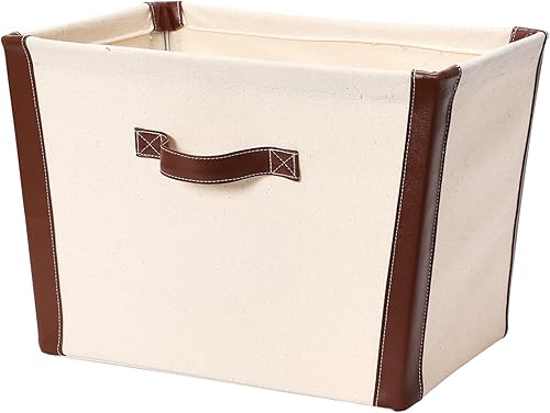 Household Essentials Contenedor de lona con ribete de cuero vegano