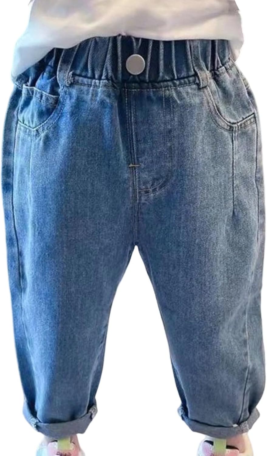 Girls' Pocket Stretch Bootcut Fit Denim Jean, Zipper Fly Button Closure Wide Leg Baggy Denim Pants with Pockets